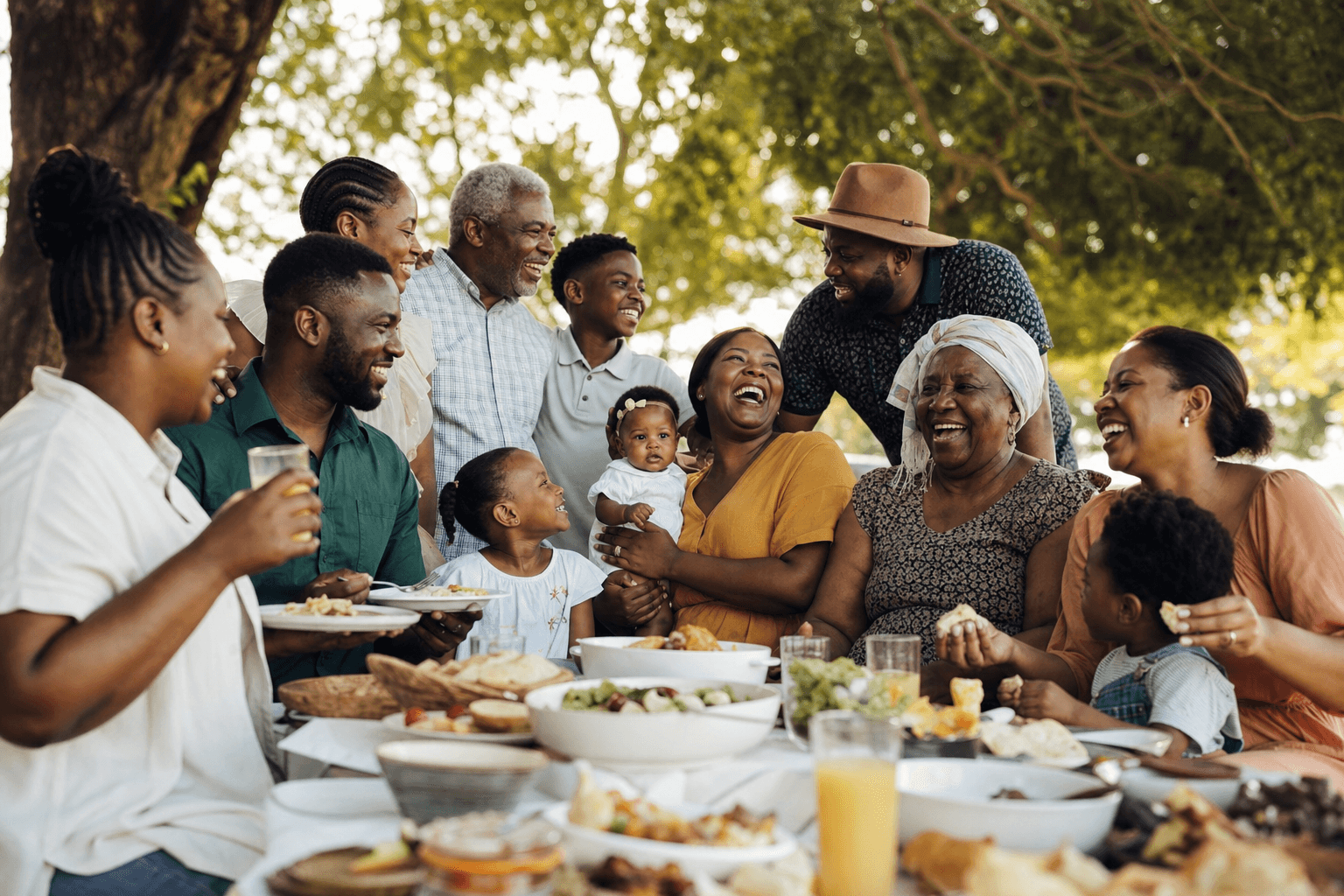 Extended family gathering outdoors